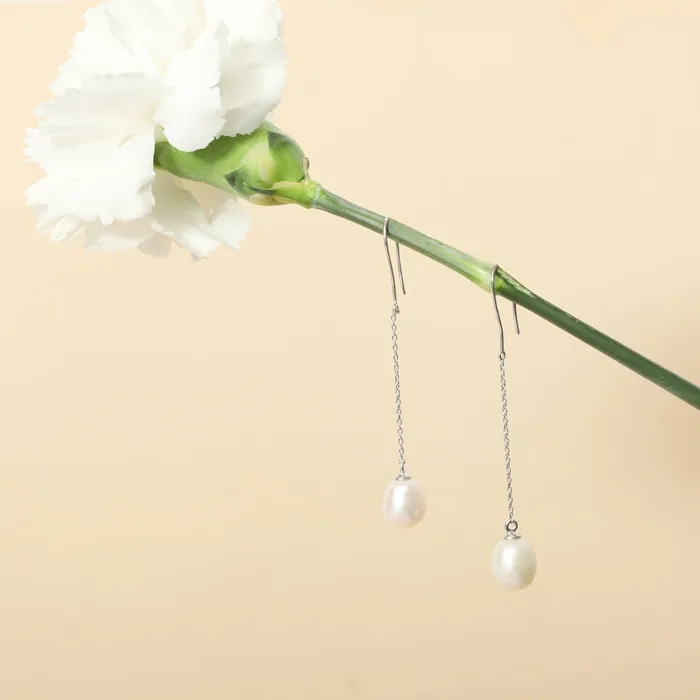 Solitaire Pearl Drop Earrings SILVER Earrings