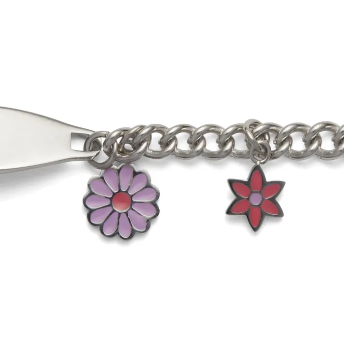 Speidel Childrens ID Bracelet with Plaque and Flower Charms Bracelets