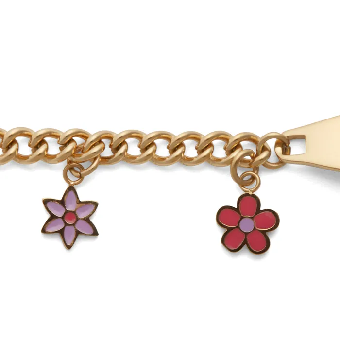 Speidel Childrens ID Bracelet with Plaque and Flower Charms Bracelets