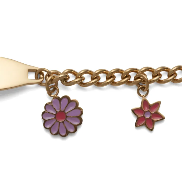 Speidel Childrens ID Bracelet with Plaque and Flower Charms Bracelets