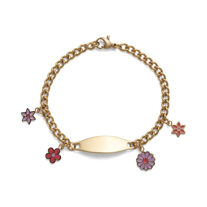 Speidel Childrens ID Bracelet with Plaque and Flower Charms Bracelets