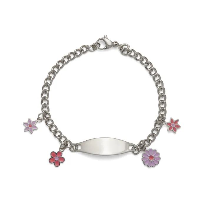 Speidel Childrens ID Bracelet with Plaque and Flower Charms Bracelets