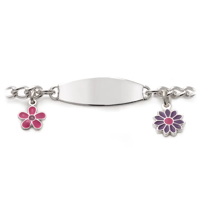 Speidel Childrens ID Bracelet with Plaque and Flower Charms Bracelets